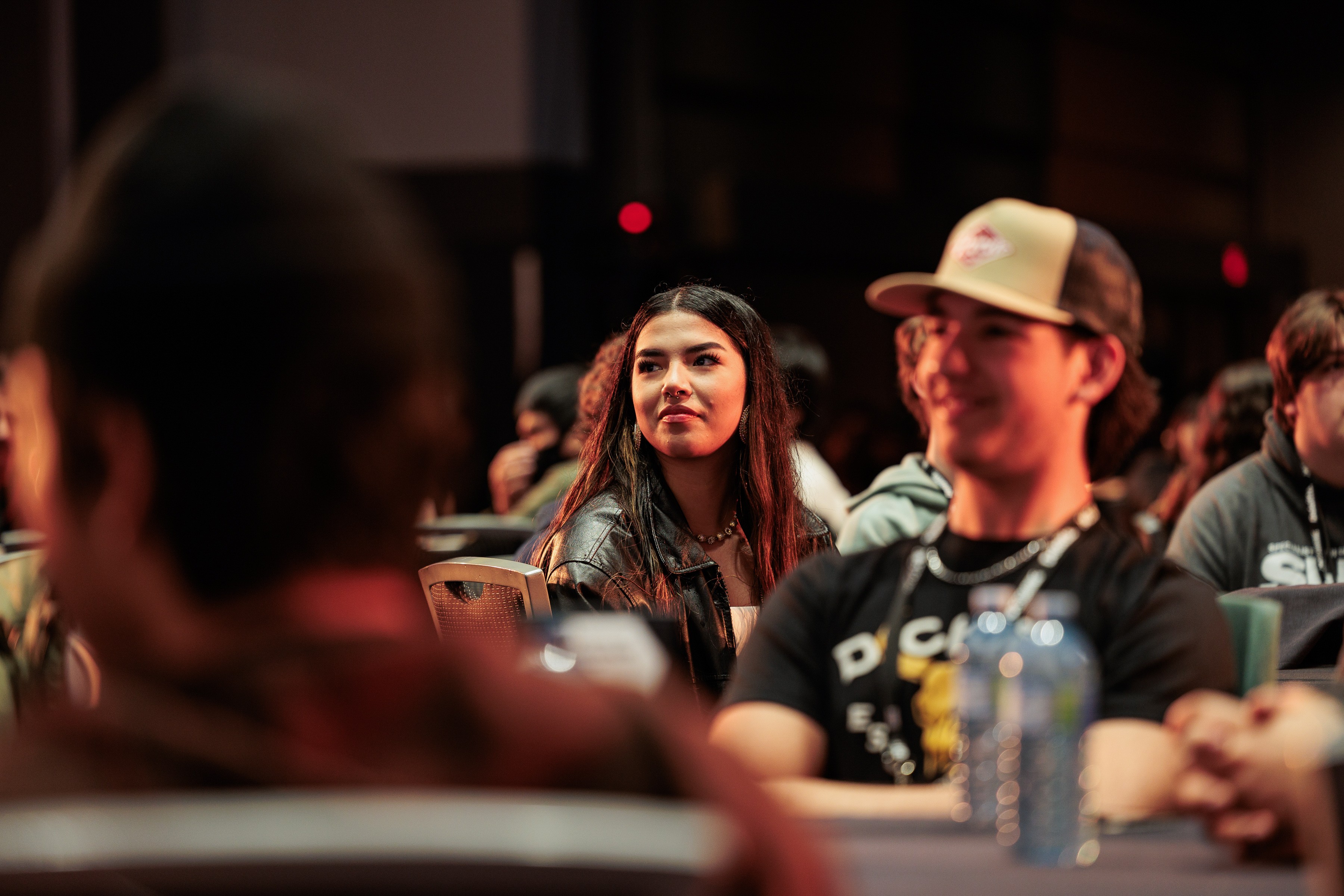 student looking at stage